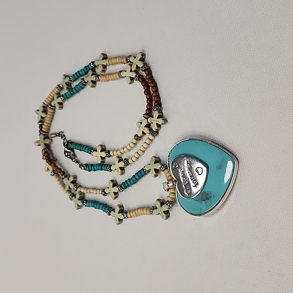 LOVE FOREVER Turquoise Color Heart Removable Pendant and Beaded Necklace - Picture 4 of 9